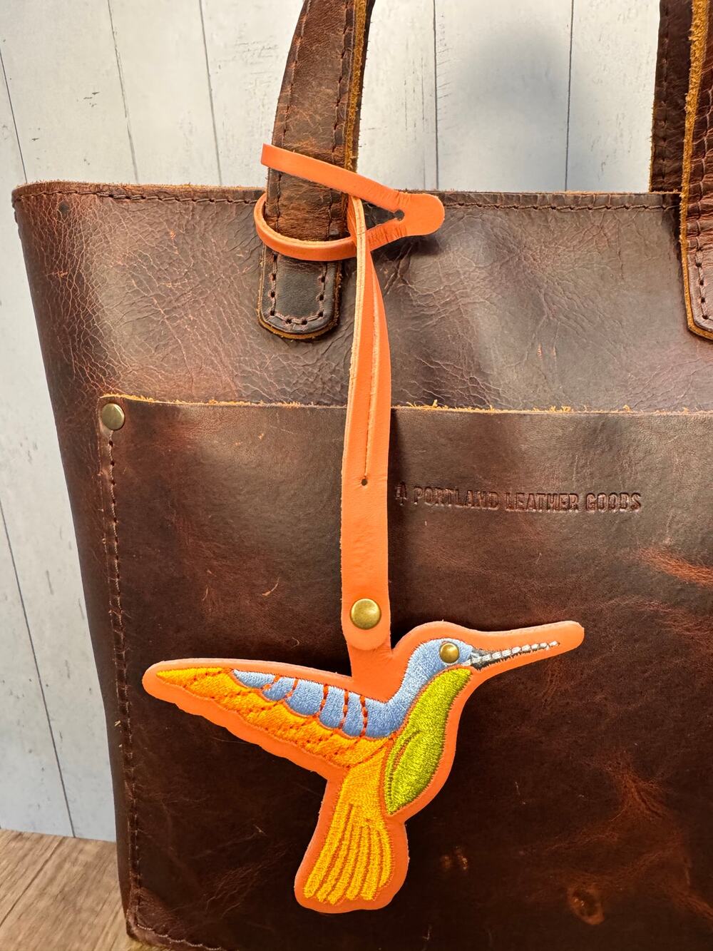 Portland Leather Hummingbird Bag Charm APRICOT BRANDY Bird Purse Charm
